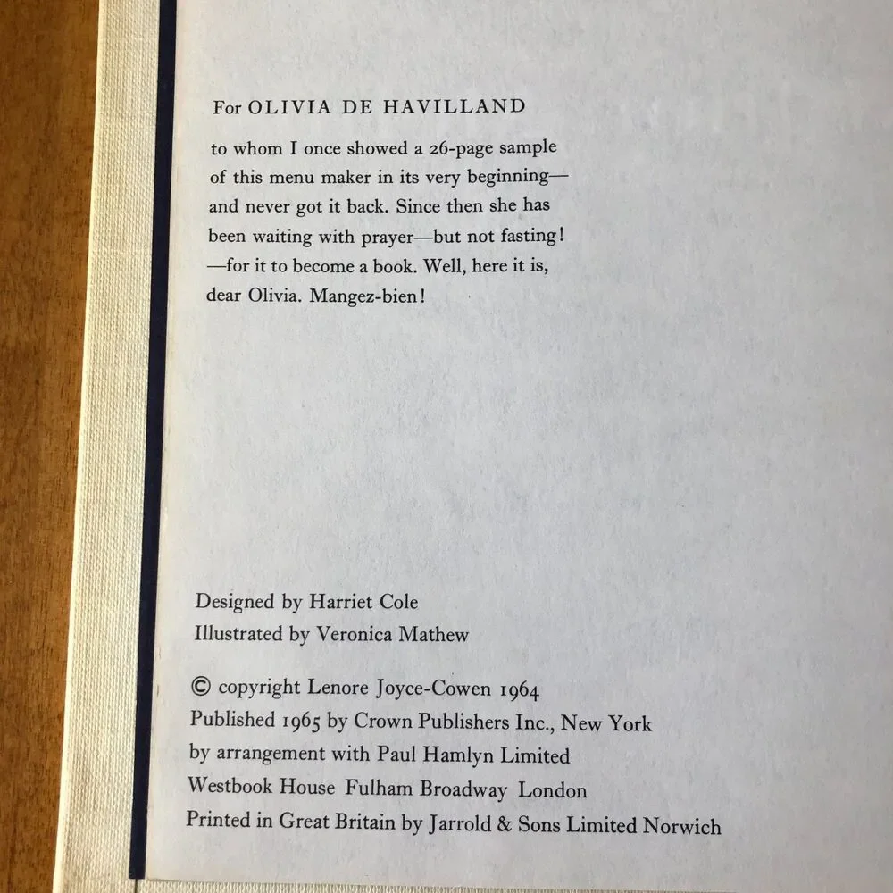 VINTAGE A Million Menus by Lenore Joyce-Cowen Spiral Bound Cookbook French 1965